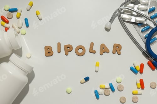 Preview: The word "bipolar" on the background of a stethoscope and pills