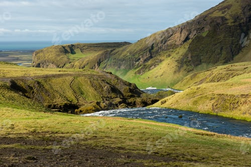 Preview: Skogar river near the Skogafoss waterfall, Iceland
