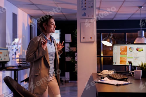 Preview: Joyful happy entrepreneur having fun during corporate break