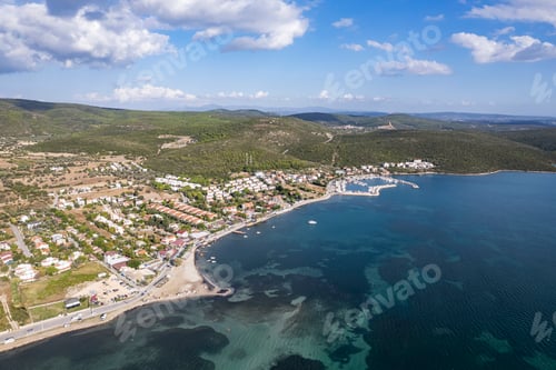 Preview: Aerial drone view of ozbek vilage of Izmir, Turkey's third largest city. Ozbek - Urla - Turkey