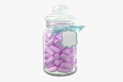 Preview: Glass Jar with Purple Cylindrical Contents and Decorative Ribbon