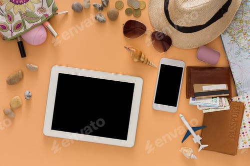 Preview: Summer holidays preparing, travel background