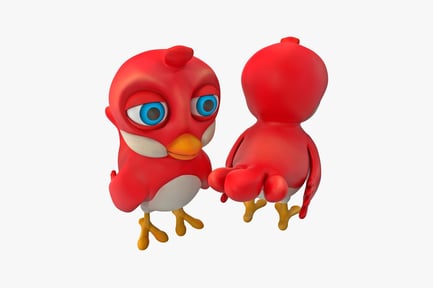 Preview: Two red avian figures with blue eyes and beaks