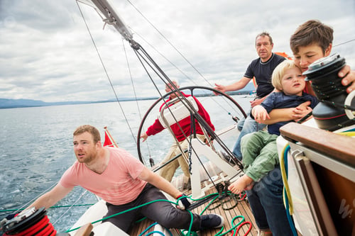 Preview: Four generation family on sailing boat, Geneva, Switzerland, Europe