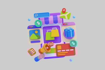 Preview: 3D Mobile E-commerce Shopping and Digital Marketing Concept