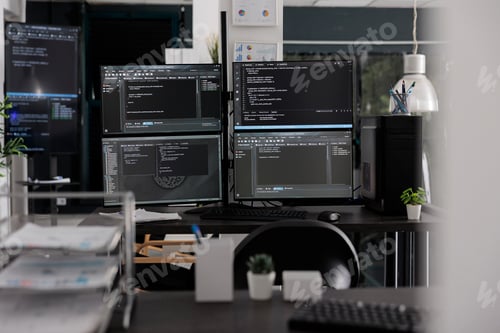 Preview: Empty it office with computer screens on desk