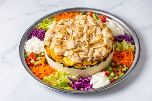 Preview: Pilaf with chicken and vegetables, Turkish name; Maklube, tavuklu maklube