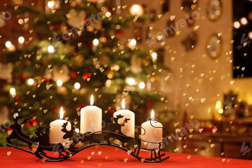 Preview: Beautiful shot of some candles with a Christmas background