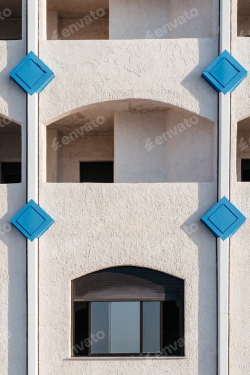 Preview: Typical white house facade part in italian city near the sea. Mediterranean village architecture.
