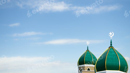 Preview: Mosque Dome on Blue Sky Background, Muslim Arab Greeting Mubarak