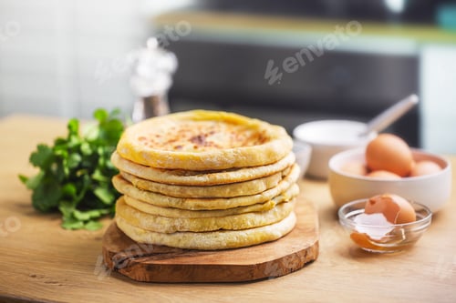 Preview: Khachapuri is cheese bread, traditional caucasian food, horizontal