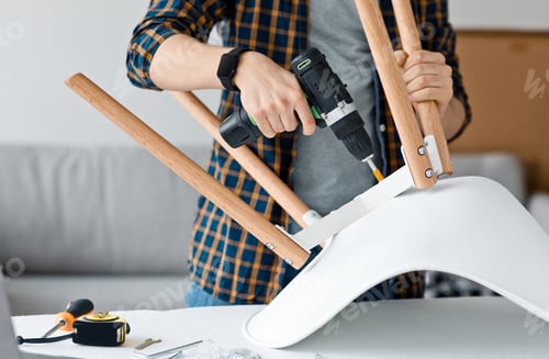 Preview: Craftsman collects and repairing with tools, assemble furniture with drill