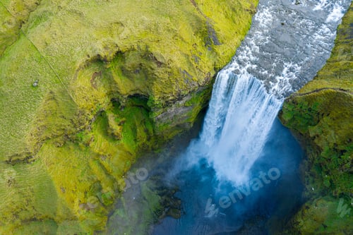 Preview: Aerial view of Skogafoss waterfall, Iceland by drone