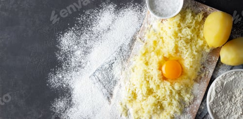 Preview: Grated boiled potatoes with flour, egg and salt for the preparation gnocchi