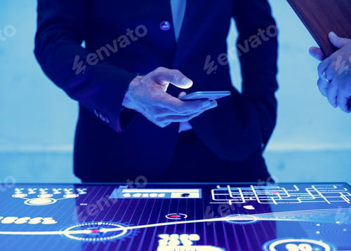 Preview: Hnad holding using smartphone in a technology meeting