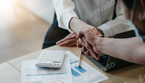 Preview: Financial accountants and marketers shaking hand to congratulate the real estate performance
