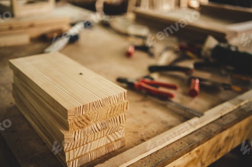 Preview: wood material industrial background, carpenter machine equipment for wooden construction