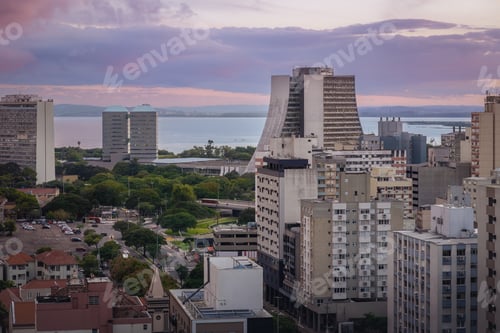 Preview: Aerial view of Porto Alegre at sunset - Porto Alegre, Rio Grande do Sul, Brazil
