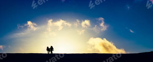 Preview: Travelers at beautiful sunset