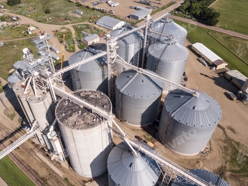 Preview: Aerial view of grain elevators and industrial area in South Dakota.
