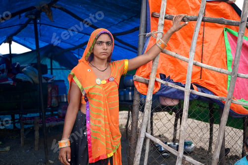 Preview: Nomadic tribe woman at the tent, India.