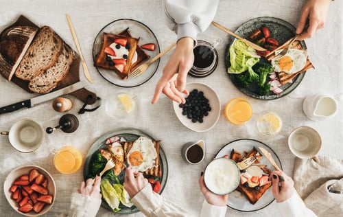 Preview: Group of people Friends having breakfast or gathering brunch