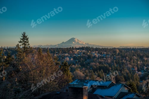 Preview: A View Of Mount Rainier On A Clear Winter Day With Homes In The Foreground. Shot Taken From Burien