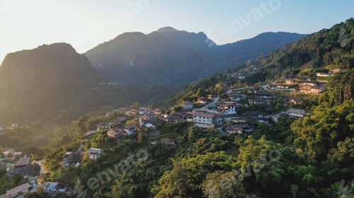 Preview: Aerial view from drone of the rural village in the mountains