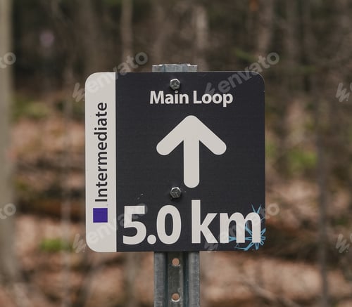 Preview: Main loop sign on a hiking trail. Intermediate trail 5 km.