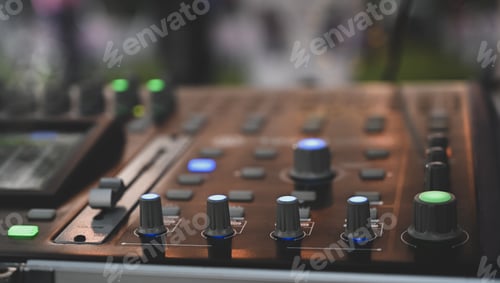 Preview: Audio sound mixer console with night time.