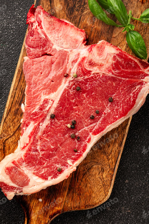 Preview: Raw steak T-bone fresh meat premium beef snack fresh delicious gourmet food background