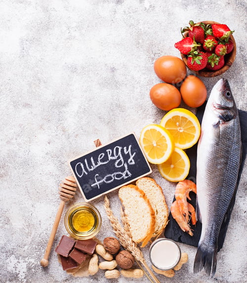 Preview: Allergy food concept. Assorted of allergic products