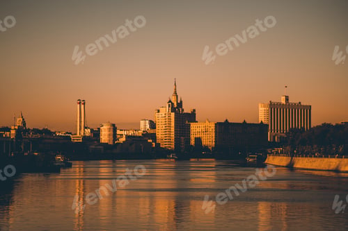 Preview: Moscow river and cityscape during sunset