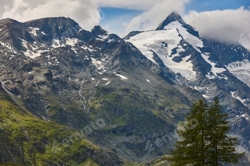 Preview: Grossglockner. Serpentine alpine road viewpoint. Snowy mountain. Austria
