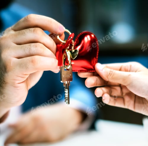 Preview: Man passing house key as a gift