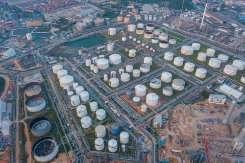 Preview: Aerial view of petrochemical oil refinery and sea in industrial engineering concept in Bangna