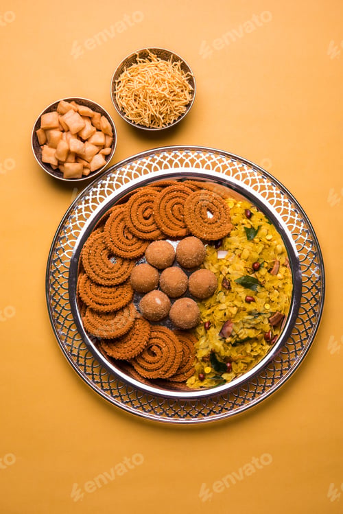 Preview: Home made tasty Diwali food /snacks / sweets with dry fruits. Indian Festival Food