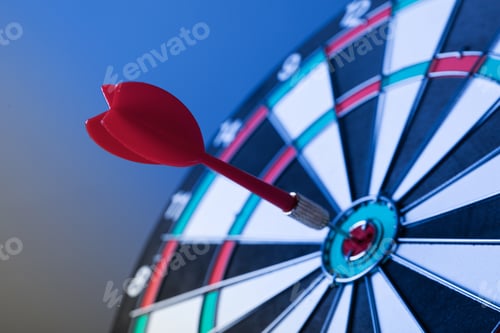 Preview: Target, dartboard, hitting the center. Winning goals business concept.