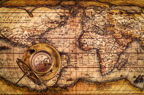 Preview: Old vintage compass on ancient map