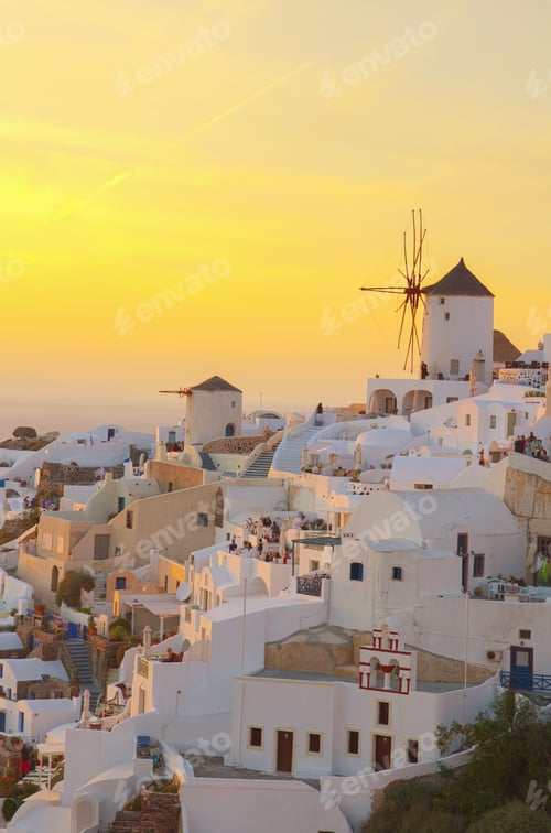 Preview: windmill of Oia at sunset, Santorini
