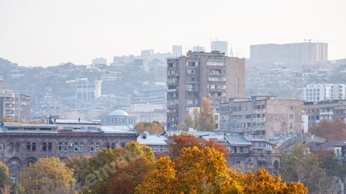 Preview: panoramic view of of Yerevan in smoggy morning