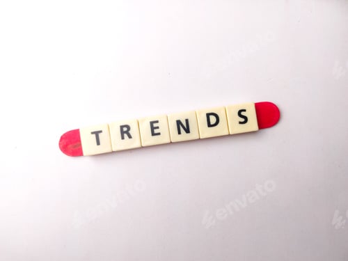 Preview: Toys word with the word TRENDS on a white background