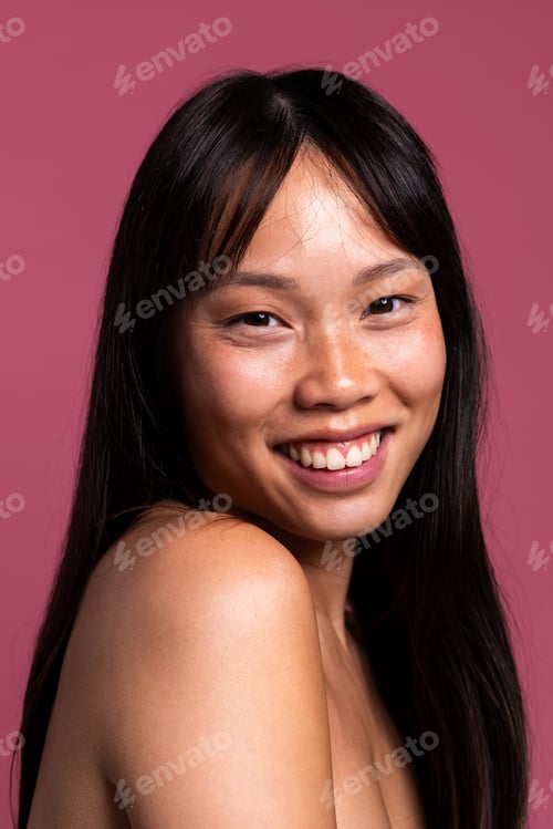 Preview: Beautiful asian woman portrait, young asian woman smiling portrait in studio