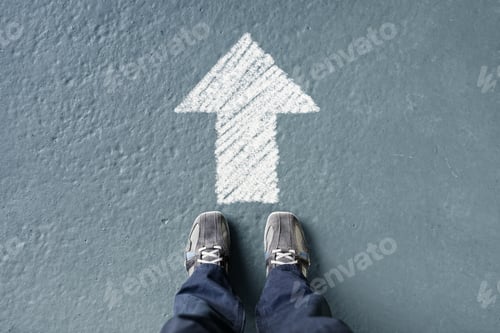 Preview: Man standing with forward direction arrow