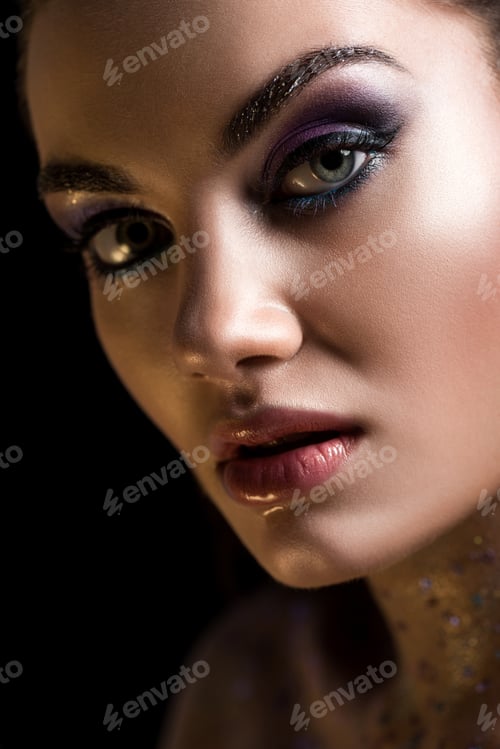Preview: elegant girl posing with makeup, isolated on grey