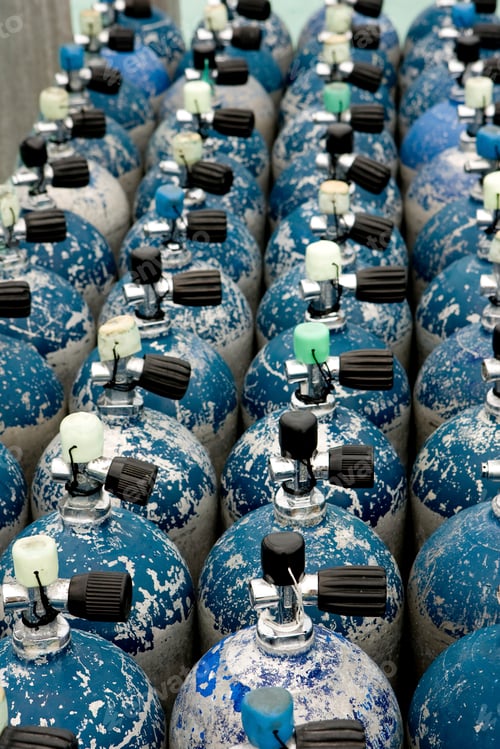 Preview: Scuba tanks at dive shop in row