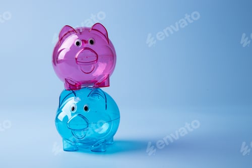 Vista previa: Pink and blue piggy banks stacking for money savings
