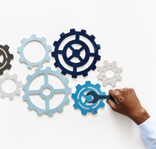 Preview: Hand with support gears isolated on white background