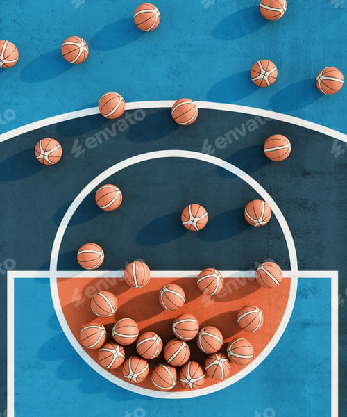 Preview: Abstract sport geometry composition. Basketball Court poster Background. 3d render