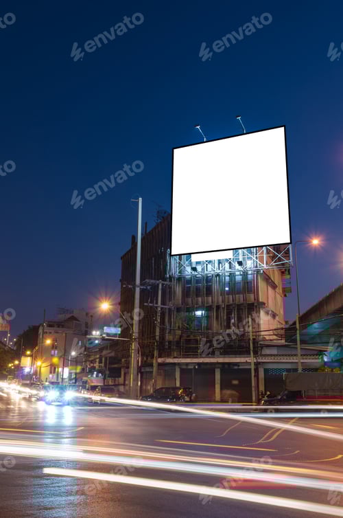 Preview: Blank billboard for advertisement at twilight time